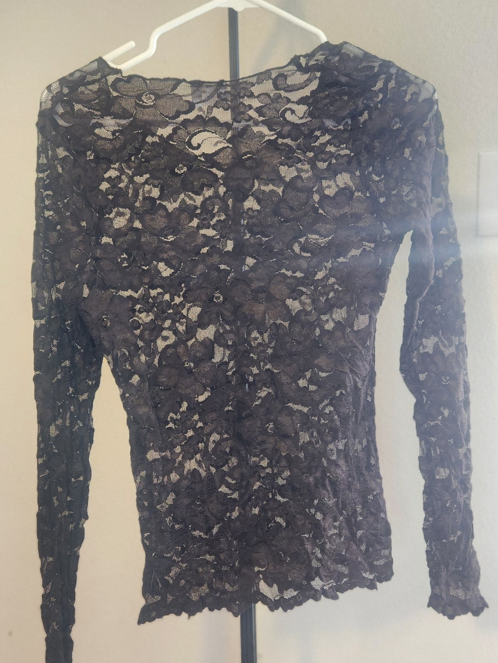 Black Floral Lace Long-Sleeve Sheer Blouse